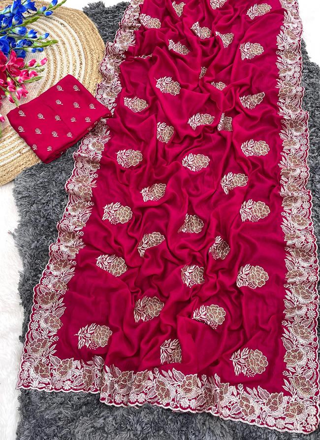 Blooming Vichitra Rani Pink Festival Wear Zari Work Saree